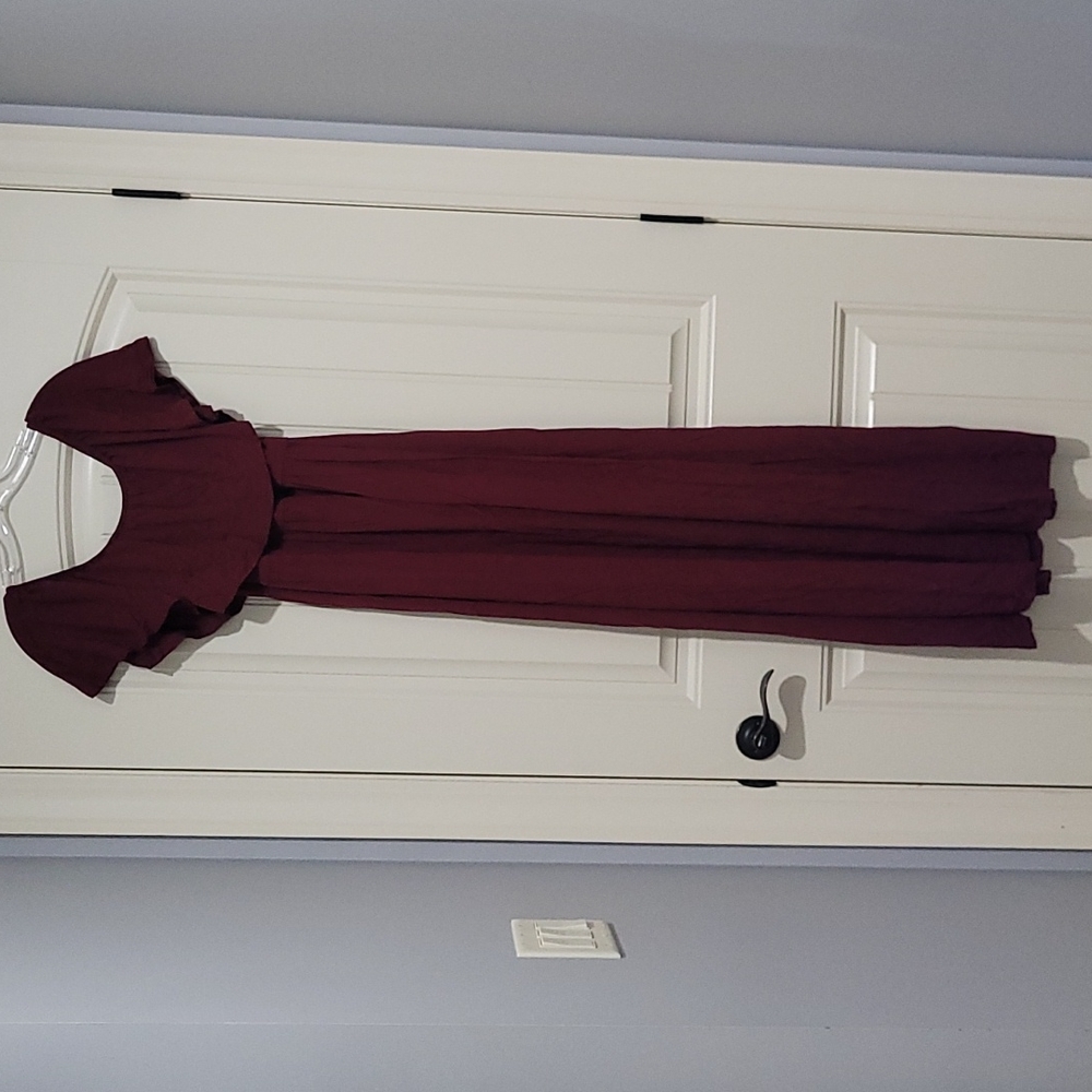Long Maternity Dress, Burgundy Medium